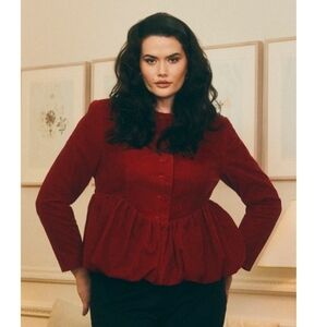 Elegant Dalia Red Velvet Peplum Jacket